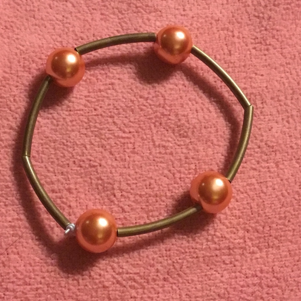Orange Pearl and Brass Love Bracelet